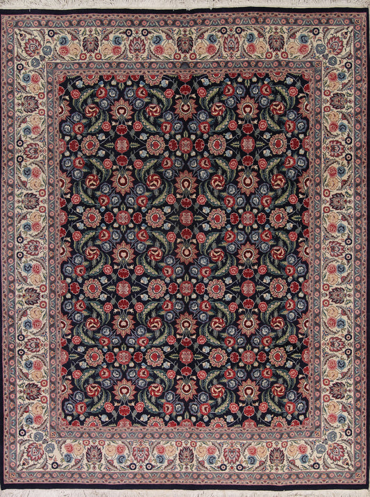 Transitional Black Kashan Oriental Hand-Knotted Area Rug Wool 9x12