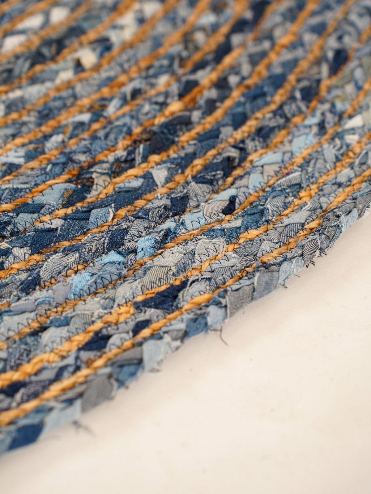 Hand Braided Cotton & Jute Contemporary Blue Area Rug