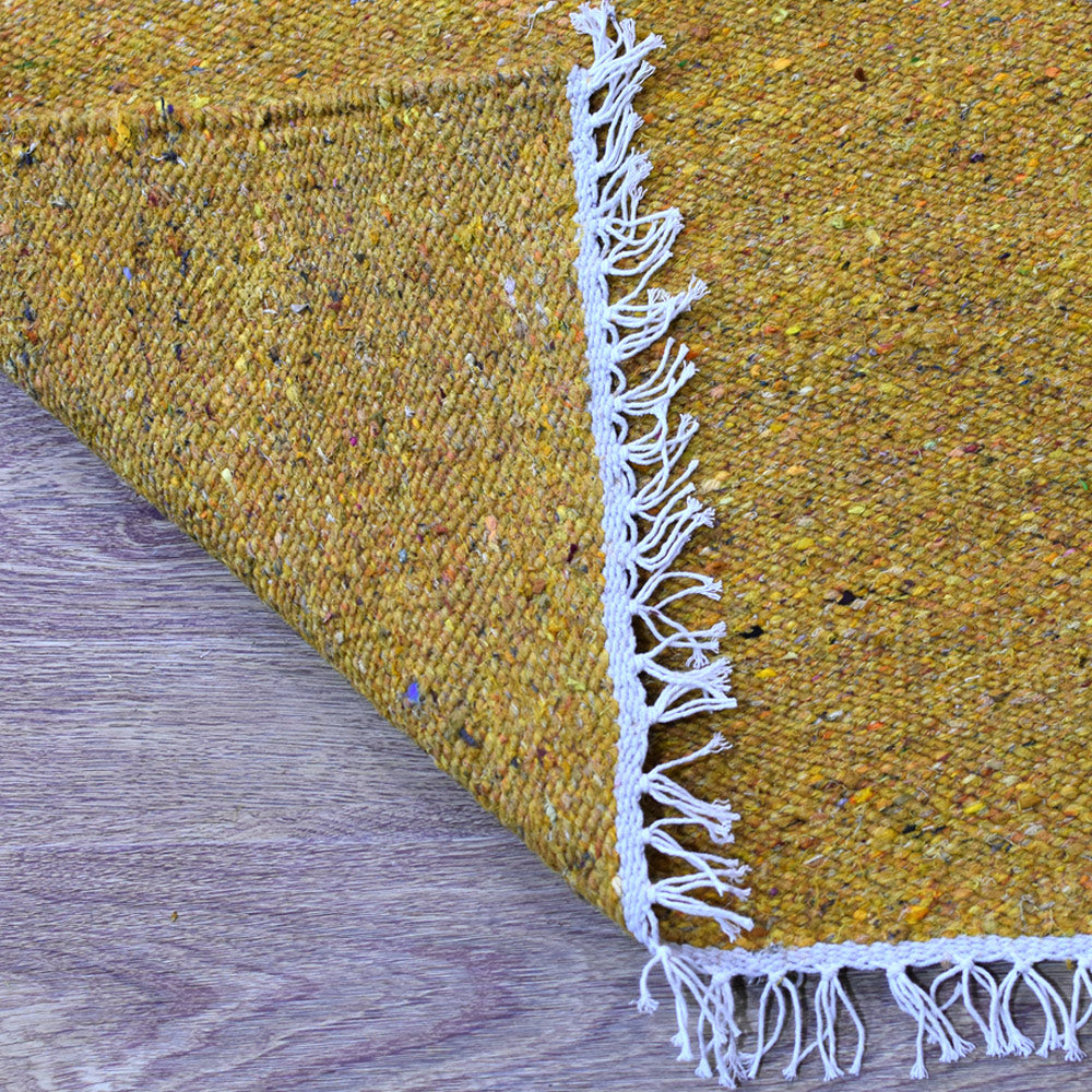 hand-woven-flat-weave-skittles-kilim-cotton-runner-rug-solid-gold-closeup 3