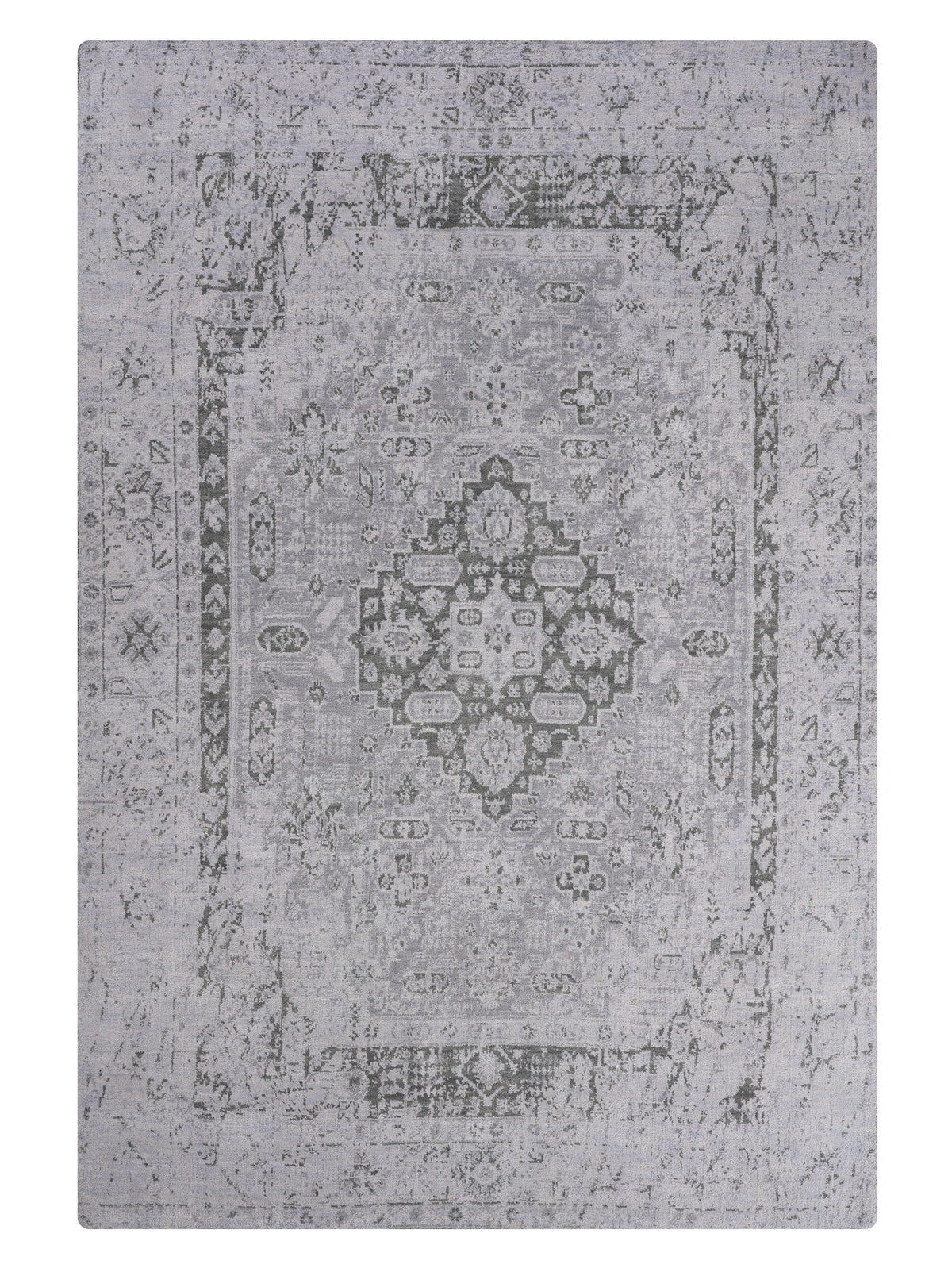 Hand Knotted Wool Oriental Silver Green Area Rug