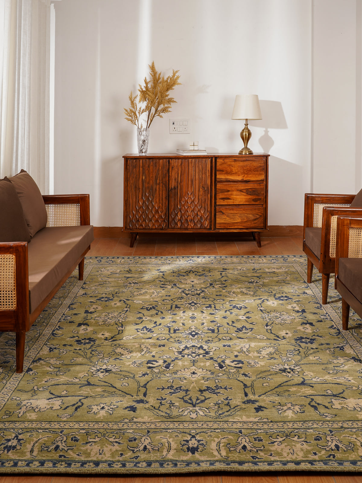 Olive Hand Knotted Wool Oriental Area Rug