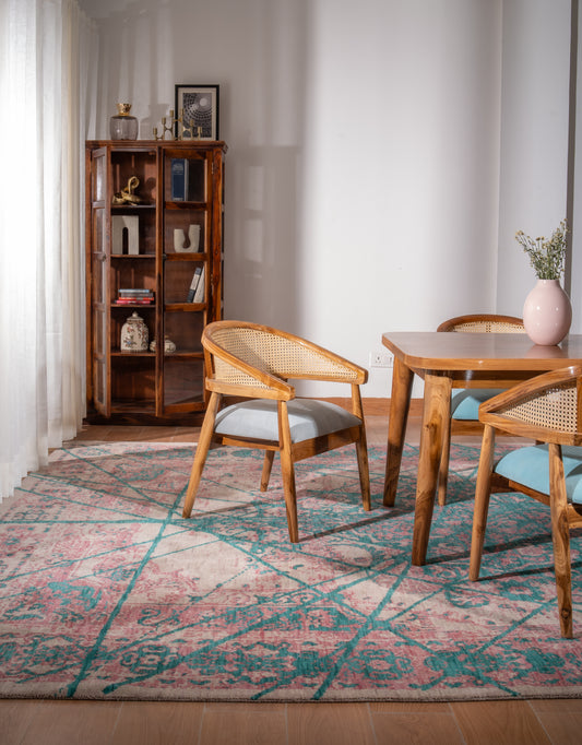 Crimson Lines Hand Knotted Wool Oriental Area Rug