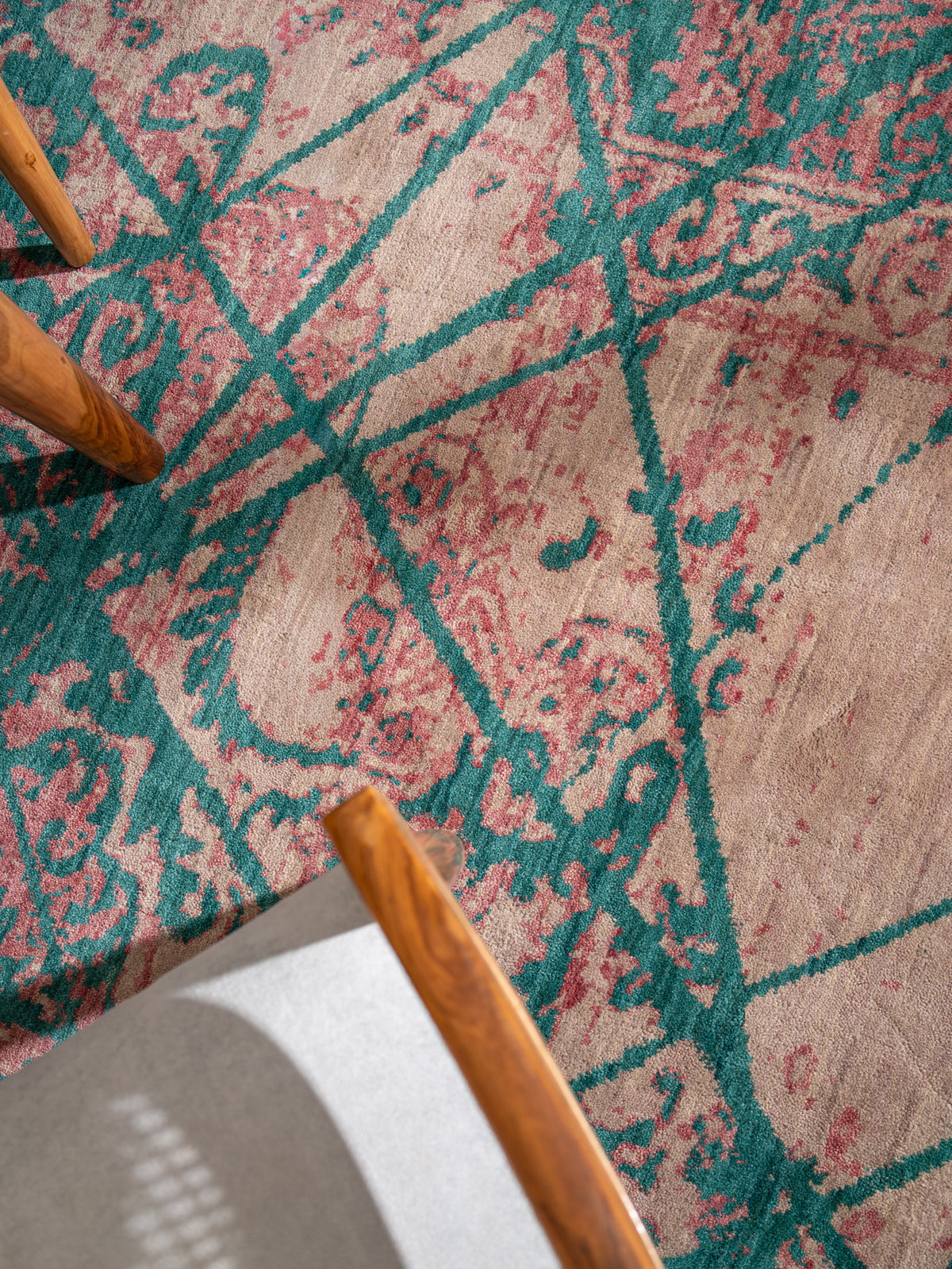 Crimson Lines Hand Knotted Wool Oriental Area Rug