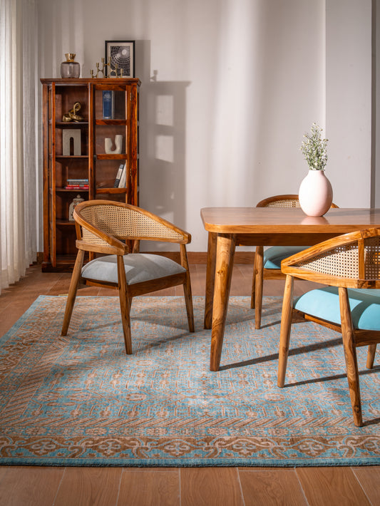 Aqua Tapestry Hand Knotted Wool Oriental Area Rug