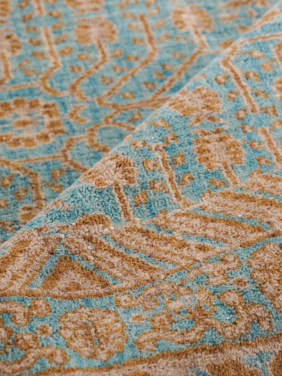 Aqua Tapestry Hand Knotted Wool Oriental Area Rug