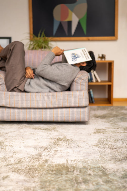 Hand Knotted Wool Abstract Beige Green Area Rug