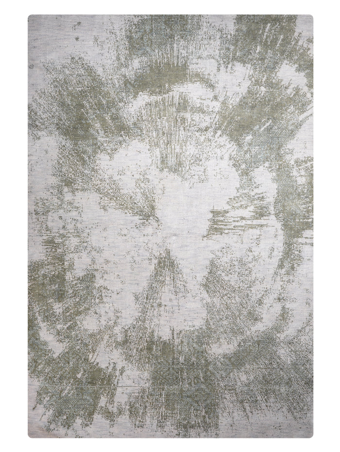 Hand Knotted Wool Abstract Beige Green Area Rug — rug only