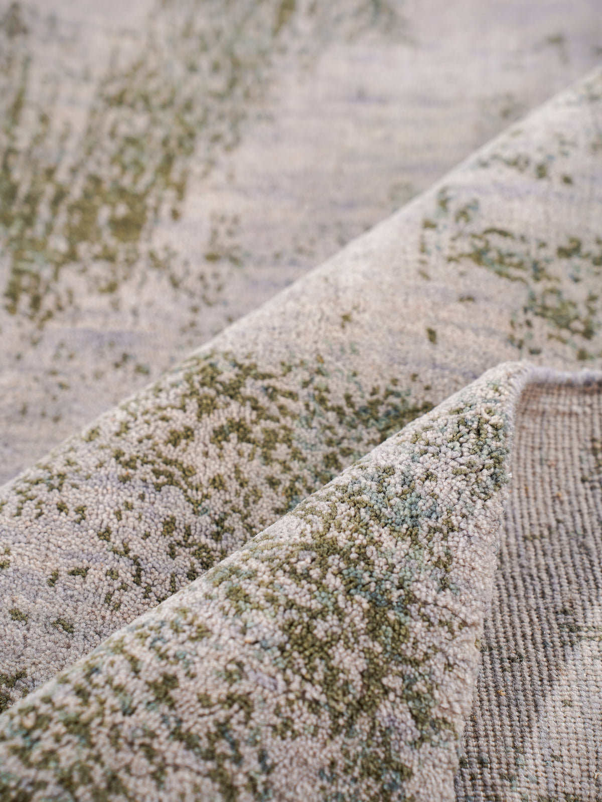 Hand Knotted Wool Abstract Beige Green Area Rug