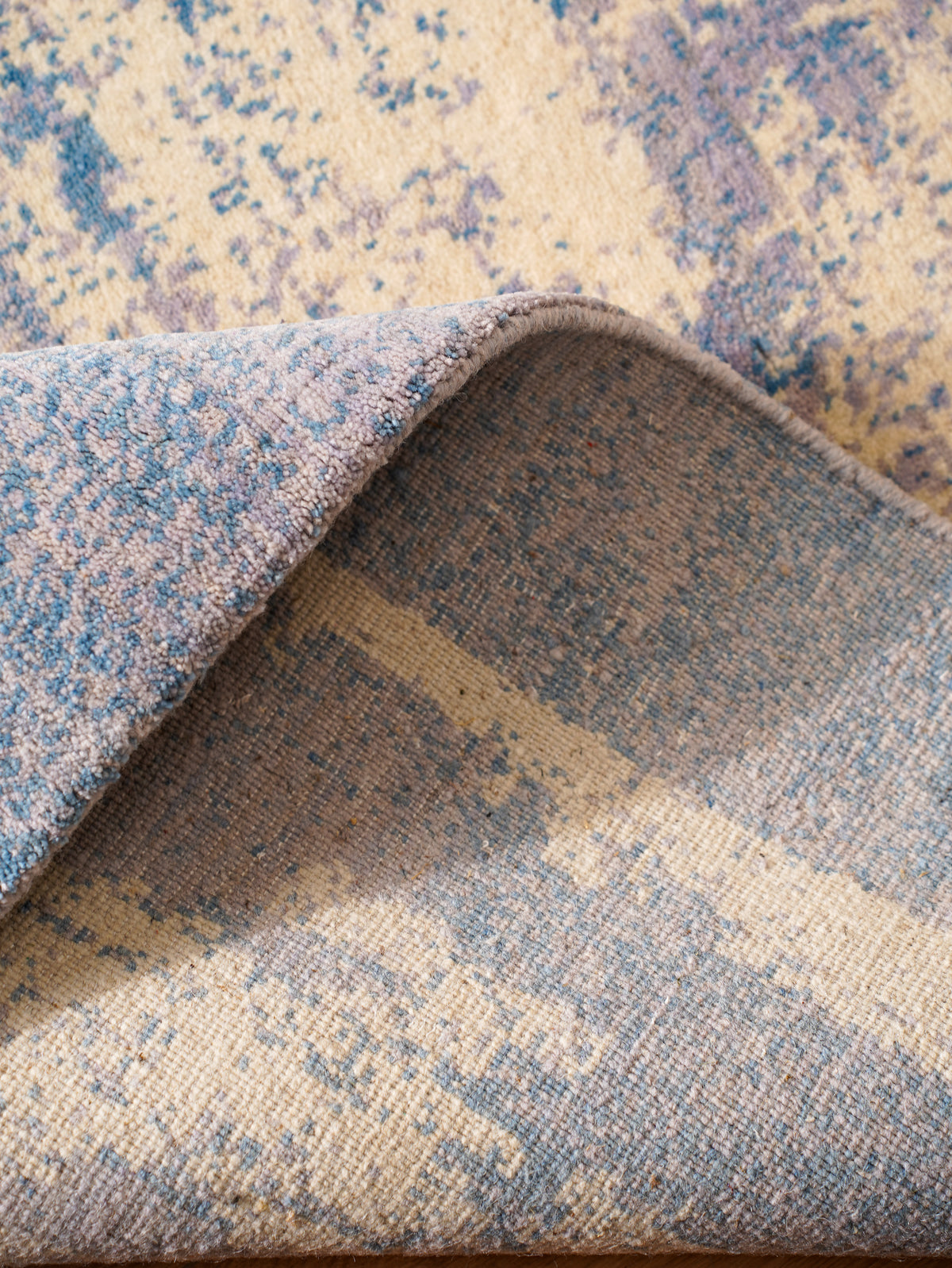 Abstract Canvas-Style Area Rug in Muted Beige & Blue