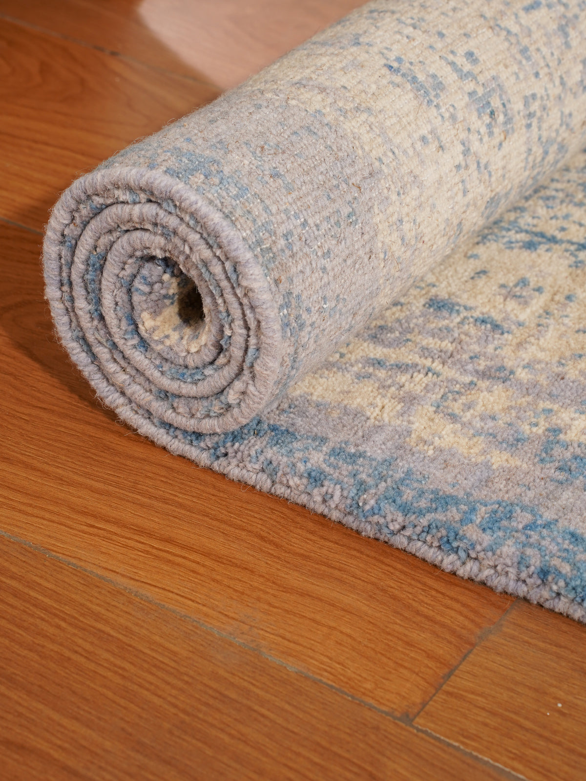 Abstract Canvas-Style Area Rug in Muted Beige & Blue