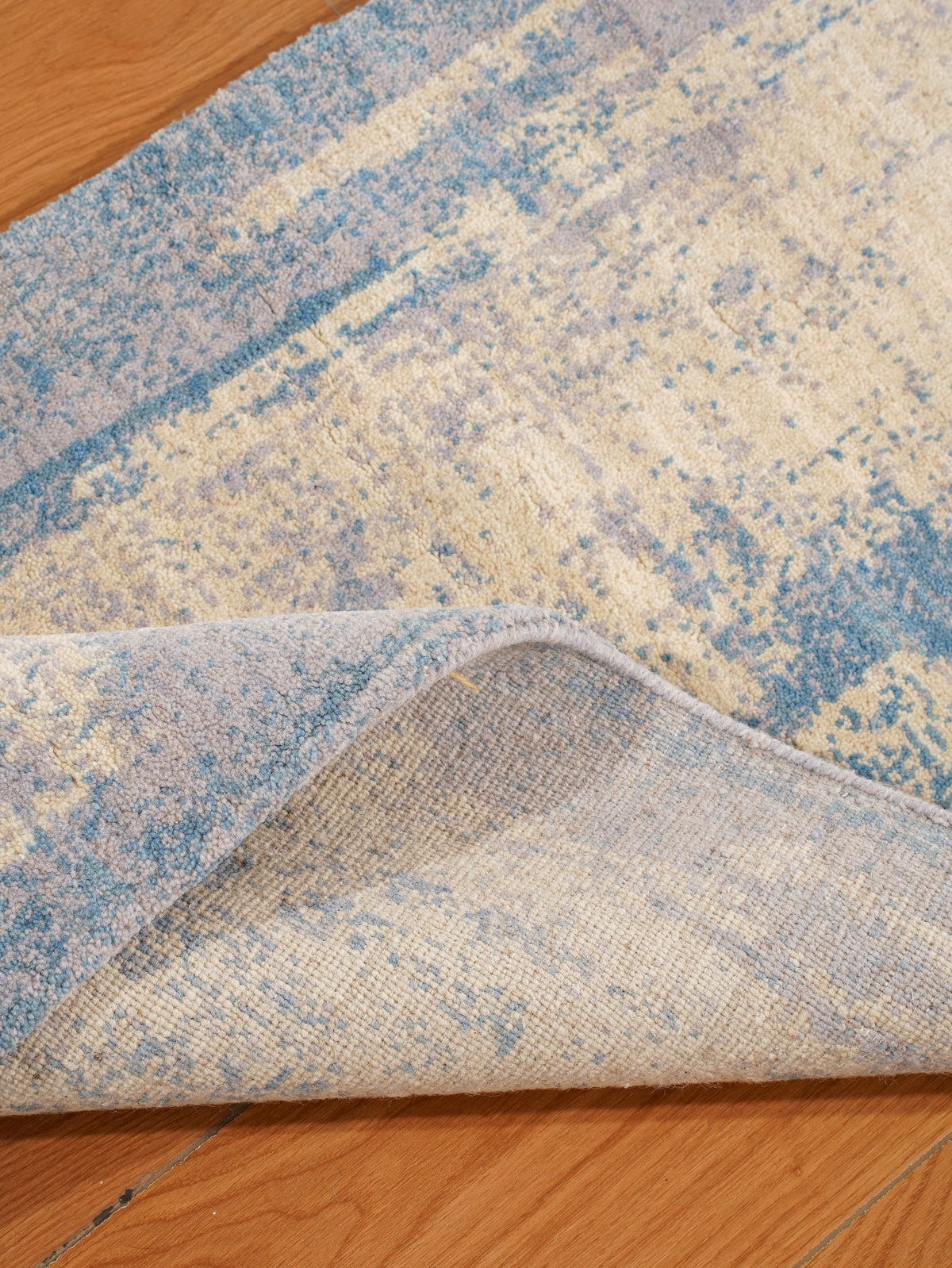 Abstract Canvas-Style Area Rug in Muted Beige & Blue