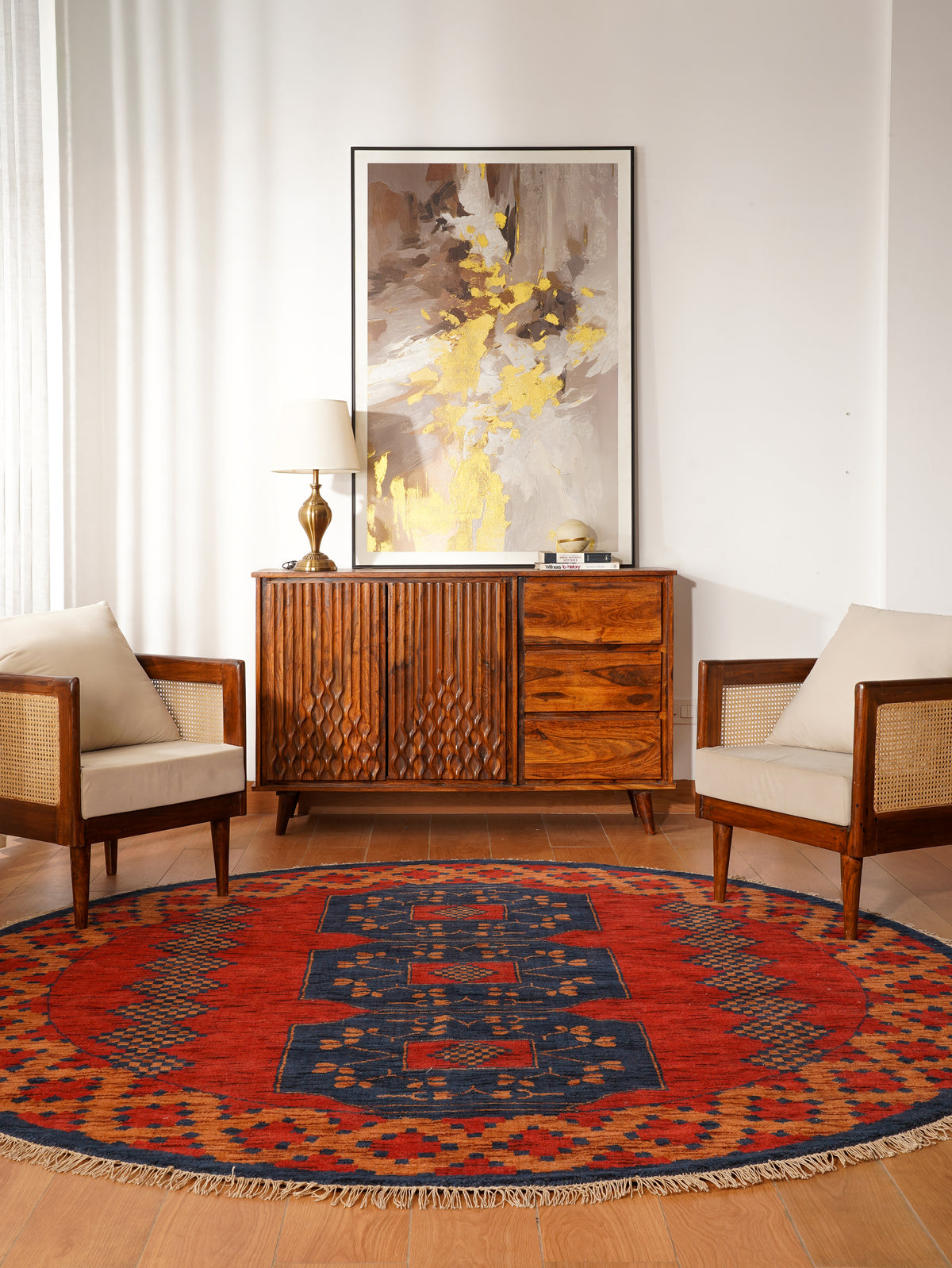 Classic Ethnic Medallion Rug with Border Design – Warm Tones