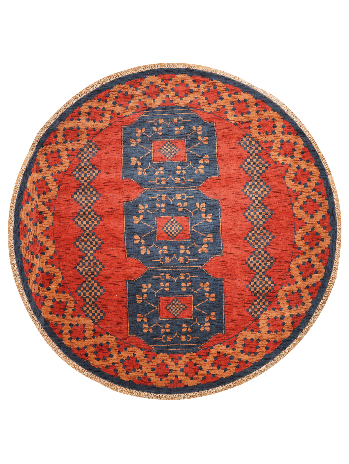Classic Ethnic Medallion Rug with Border Design – Warm Tones