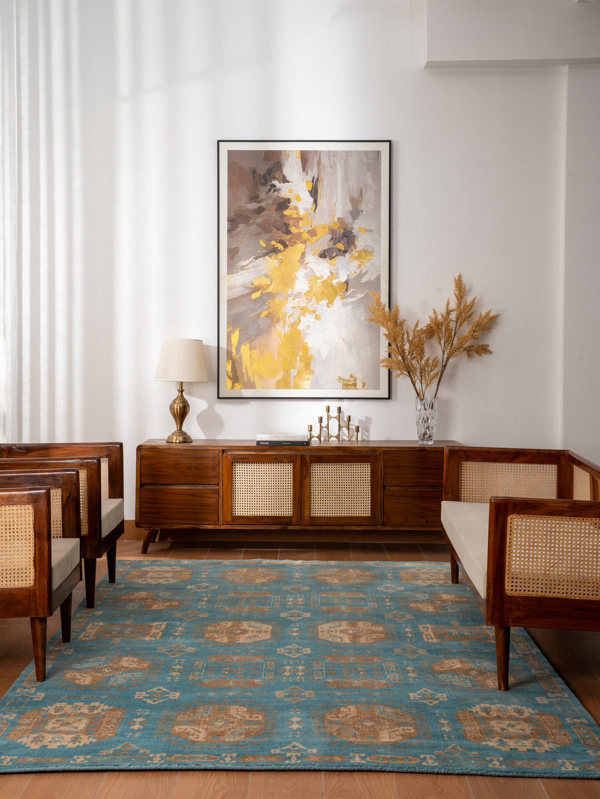 Light Blue Oriental Medallion Area Rug