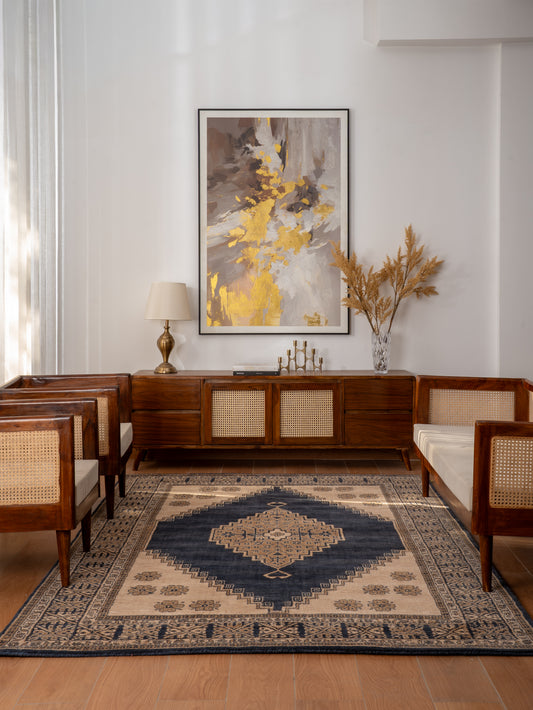 Blue & Beige Oriental Diamond Medallion Rug