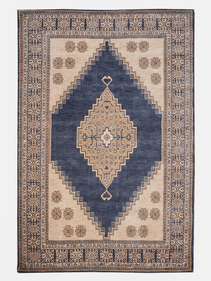 Blue & Beige Oriental Diamond Medallion Rug — rug only