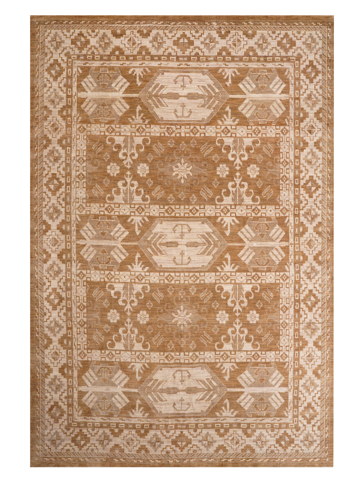 Hand Knotted Wool Oriental Brown Beige Area Rug