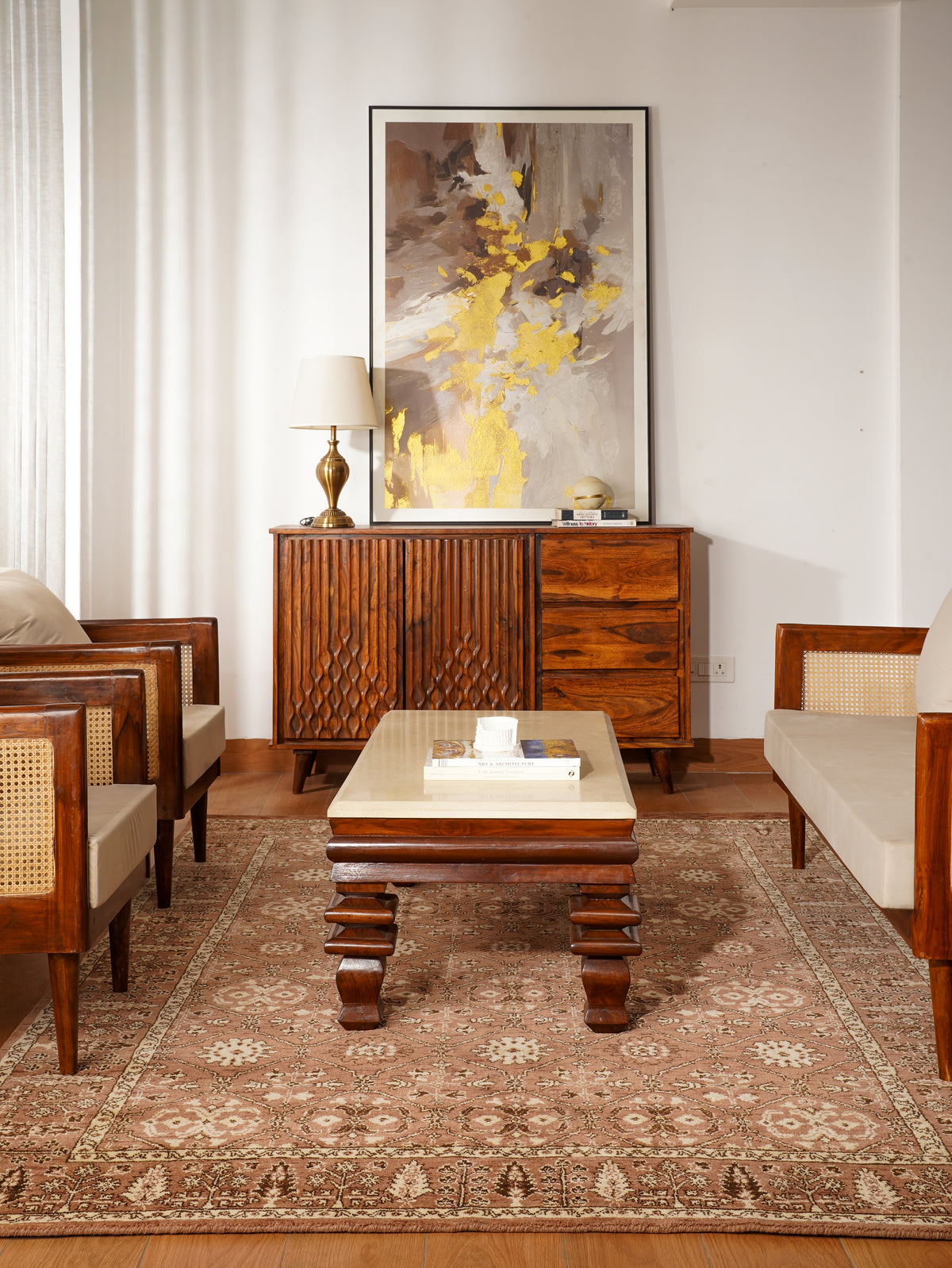 Traditional Oriental Light Brown Beige Patterned Rug