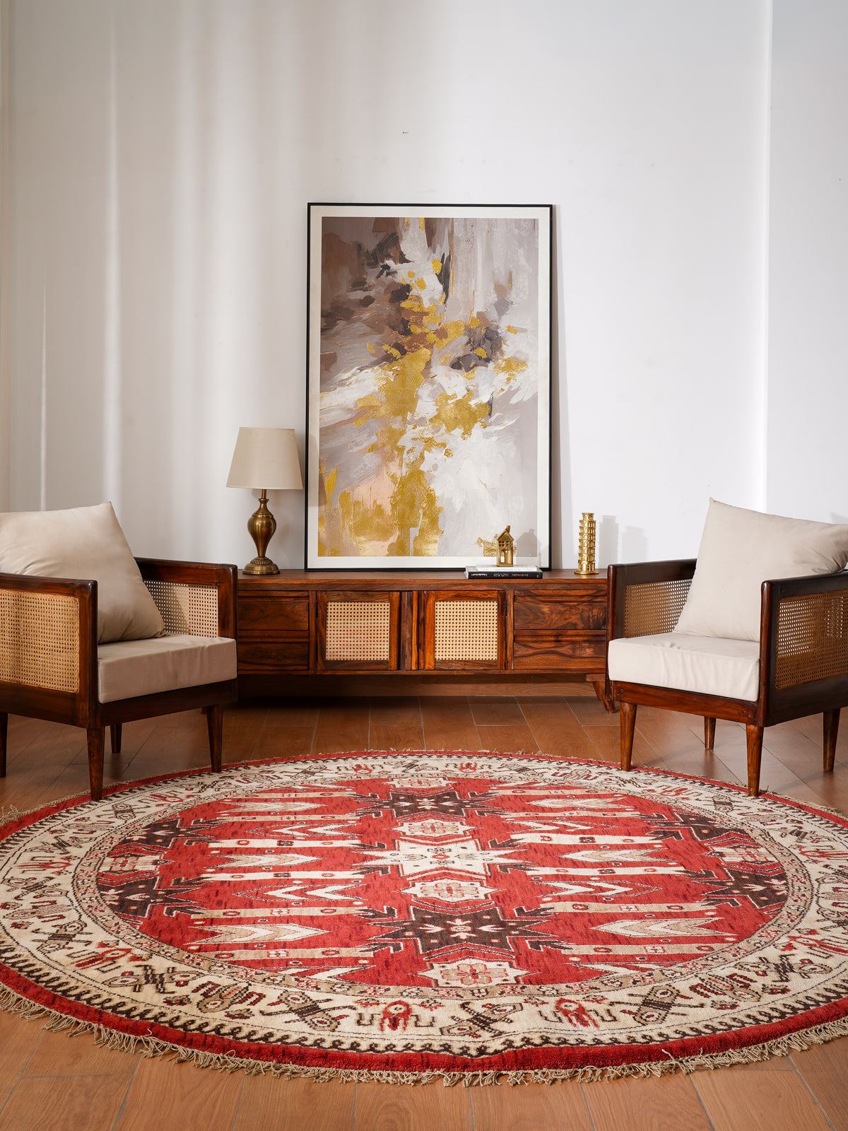 Handmade Red and Cream Wool Area Rug
