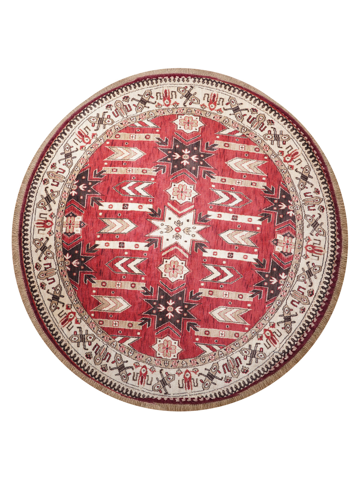 Handmade Red and Cream Wool Area Rug