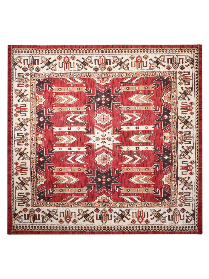 Handmade Red and Cream Wool Area Rug — rug only