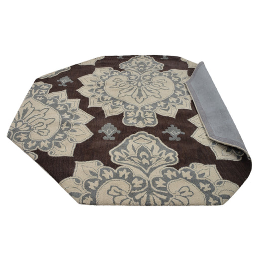 hand-tufted-wool-octagon-area-rug-floral-cream-brown-side 3