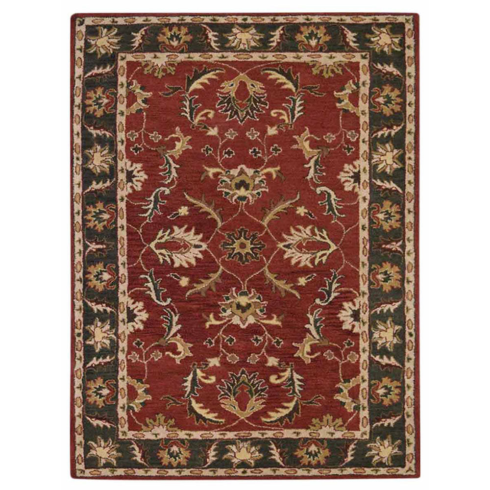 Hand-Tufted-Oriental-wool-rug- red-green-side-1