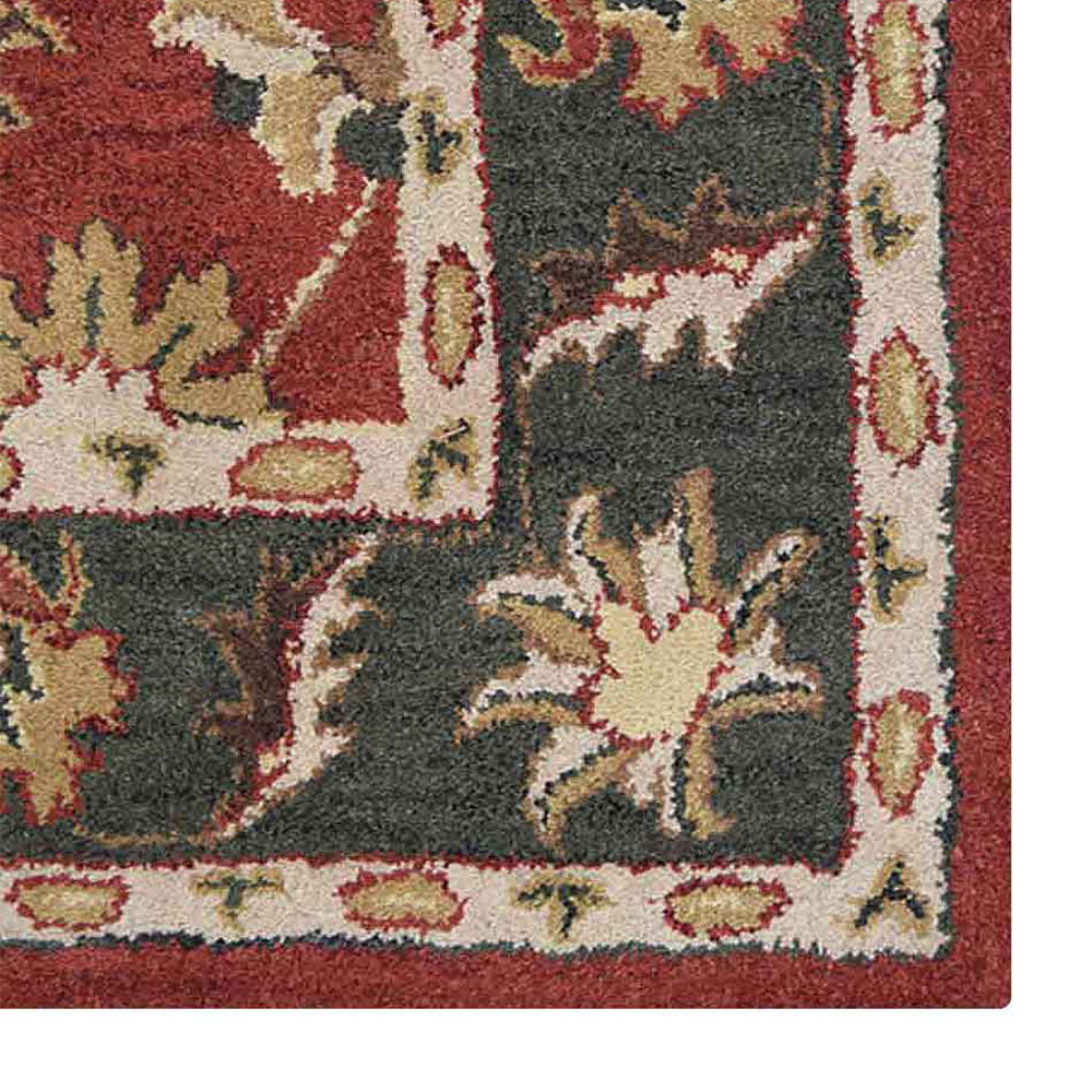 Hand-Tufted-Oriental-wool-rug- red-green-Closeup-1