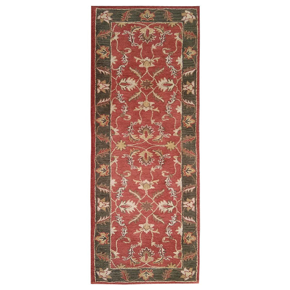 Hand-Tufted-Oriental-wool-runner-rug- red-green-side-1
