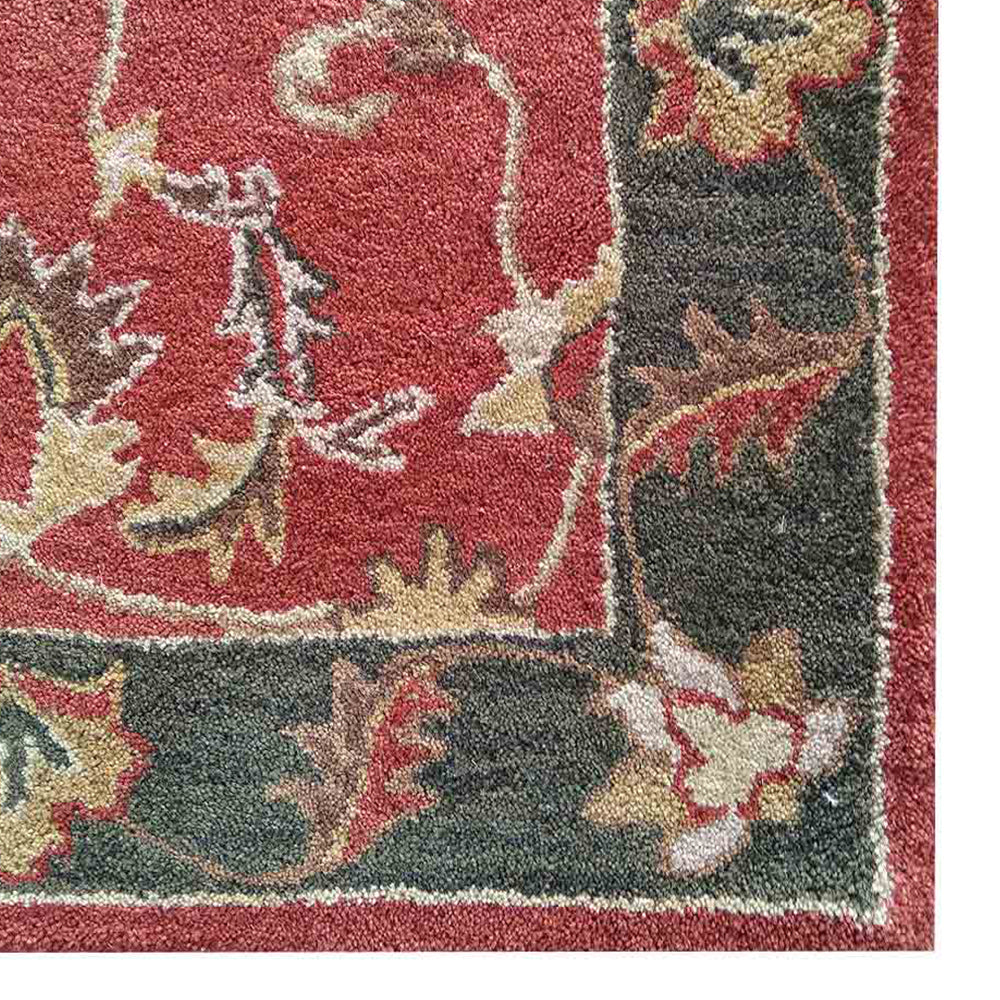 Hand-Tufted-Oriental-wool-runner-rug- red-green-closeup-1