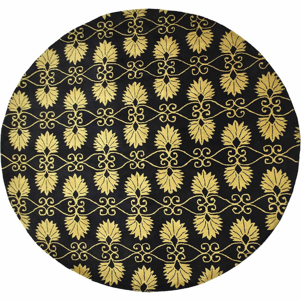 hand-tufted-wool-round-area-rug-floral-black-gold-side 1
