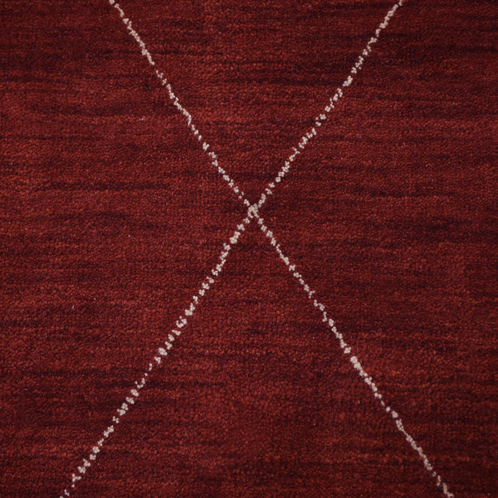 hand-knotted-loom-wool-geometric-red-rectangle-rug-closeup-1