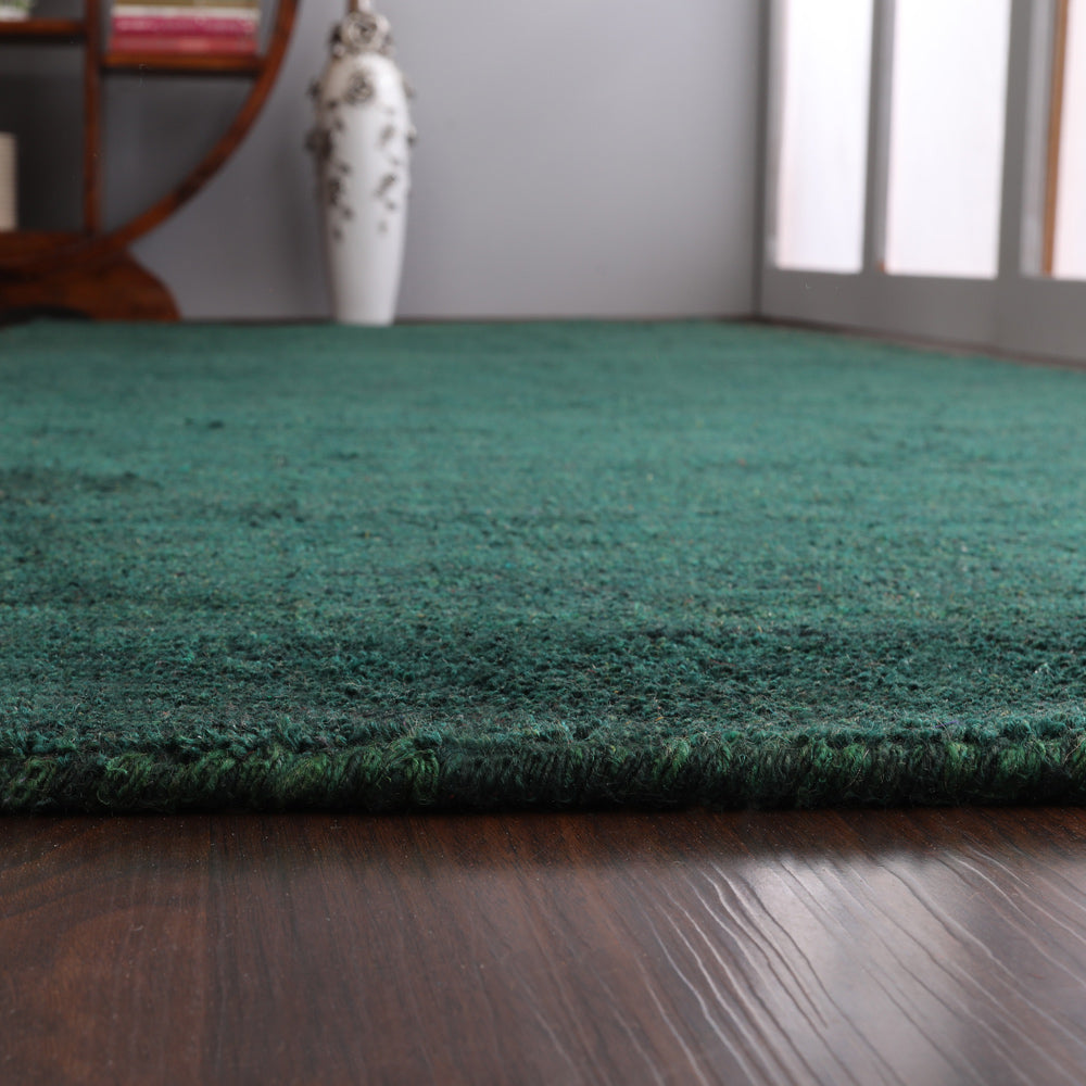hand-knotted-loom-silk-runner-area-rug-solid-dark-green-closeup 3