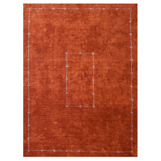 hand-knotted-loom-silk-area-rug-geometric-orange-side 1
