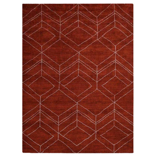 hand-knotted-loom-silk-area-rug-geometric-light-red-side 1