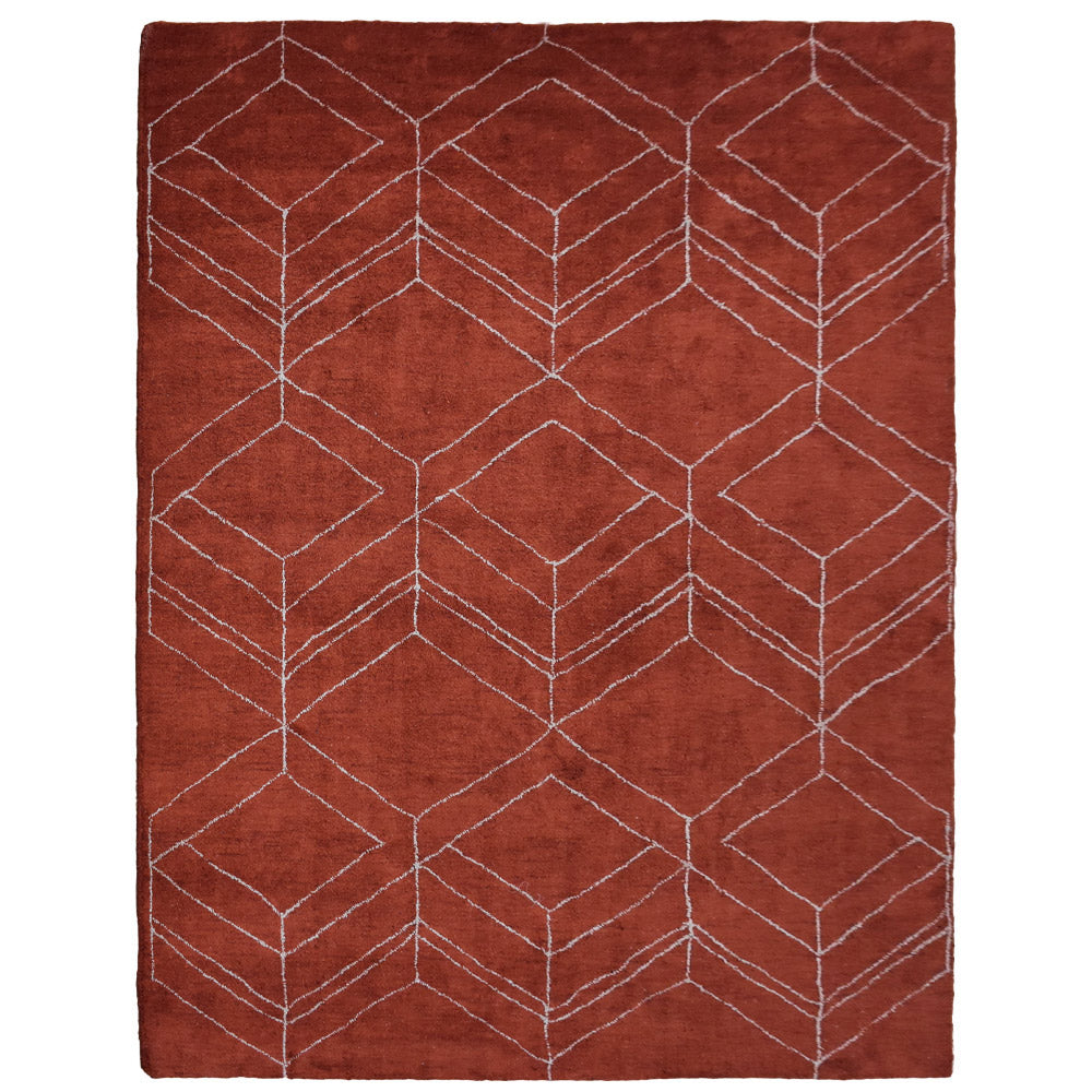 hand-knotted-loom-silk-mix-geometric-light-red-beige-rug-side 1