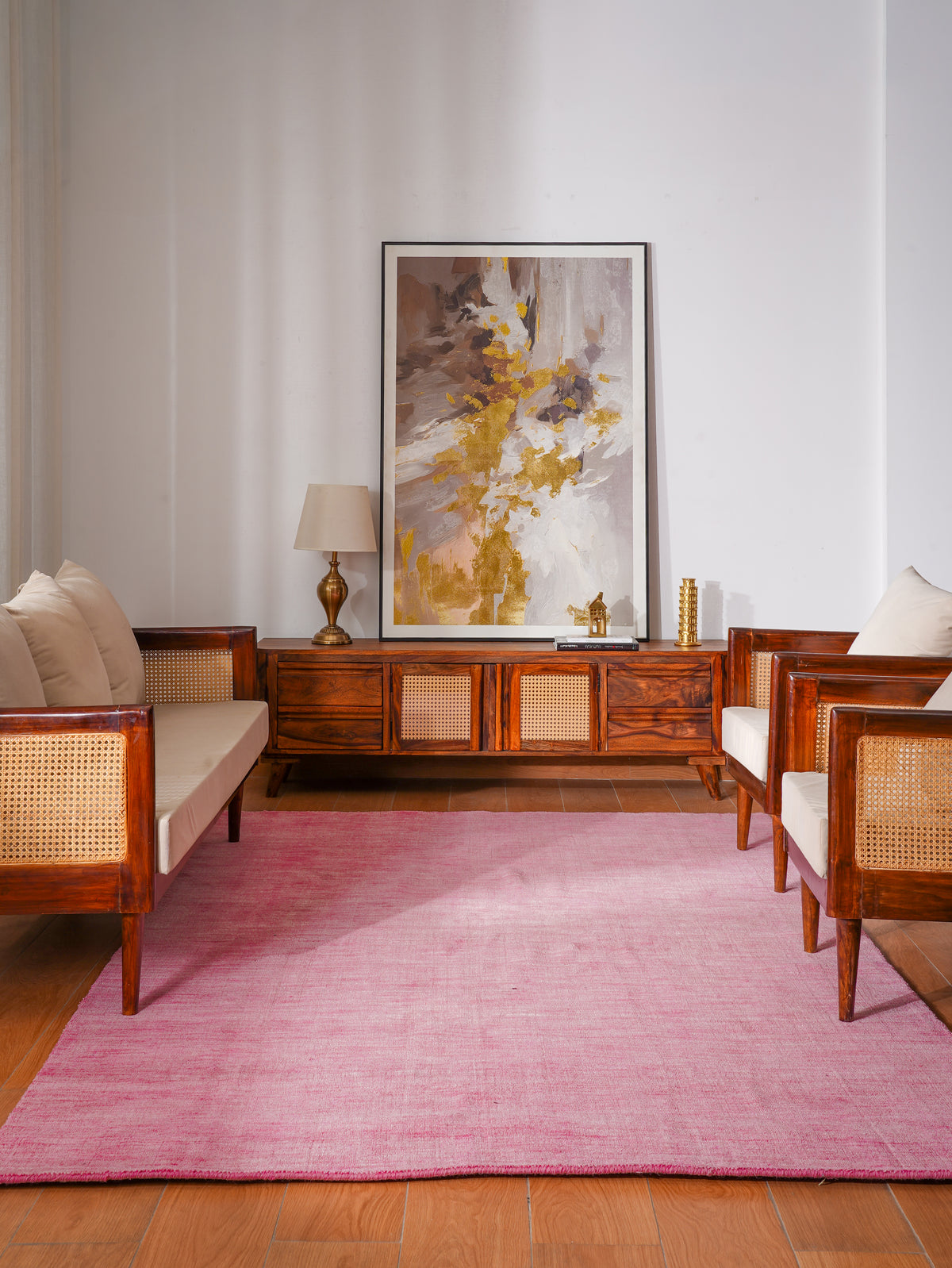 Hand Knotted Wool Pink Solid Area Rug