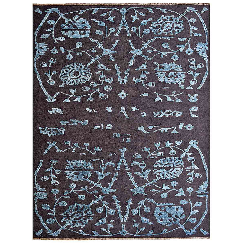 Handmade-silk-and-wool-charcoal-floral-area-rug-side-1