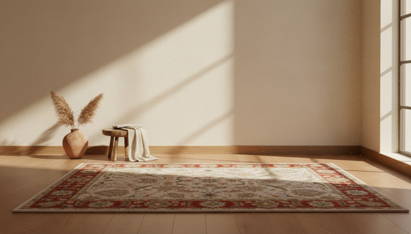 A hand-knotted GetMyRugs Persian rug in a sunlit room