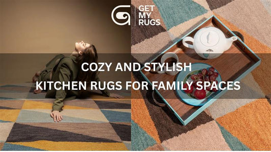 Family kitchen with colorful hand-knotted and jute rugs