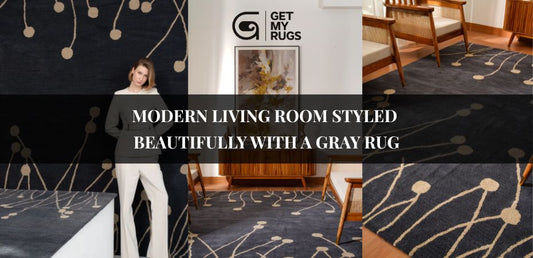 Neutral living room decor with gray rug