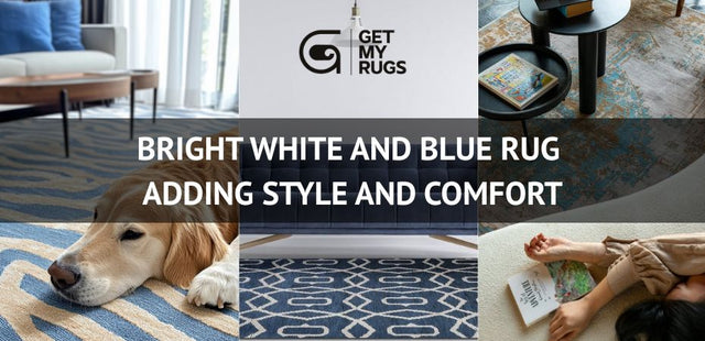 White and blue rug enhancing living room decor