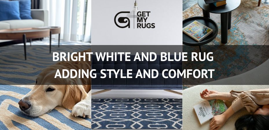 White and blue rug enhancing living room decor