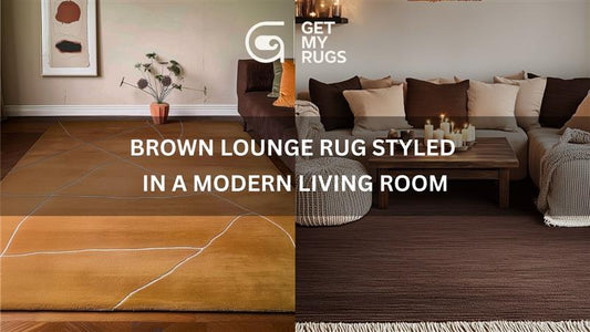 Brown lounge rug styled in a modern living room