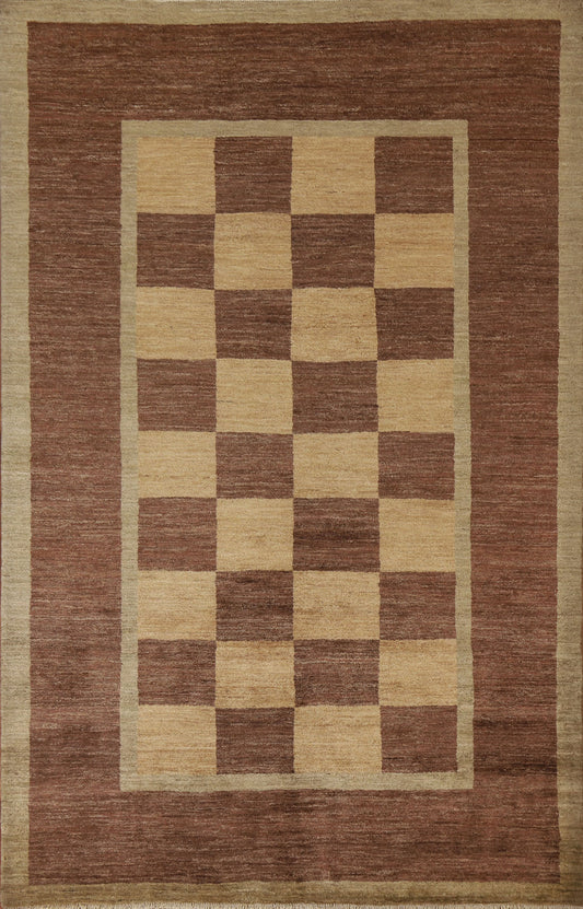 Checkered Modern Gabbeh Vegetable Dye Area Rug 6x8