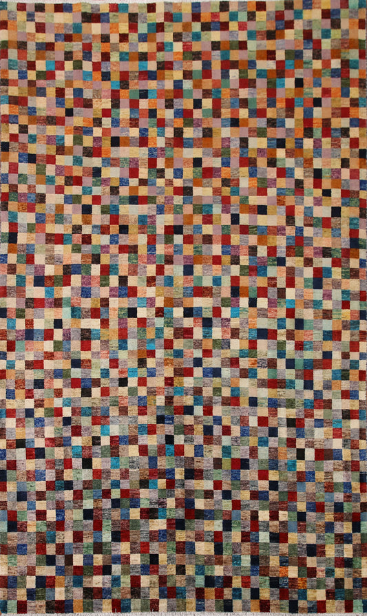 Checkered Gabbeh Kashkoli Modern Area Rug 6x9
