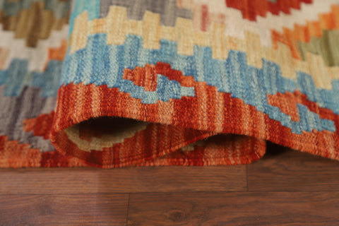 Colorful Kilim Geometric Runner Rug 3x10