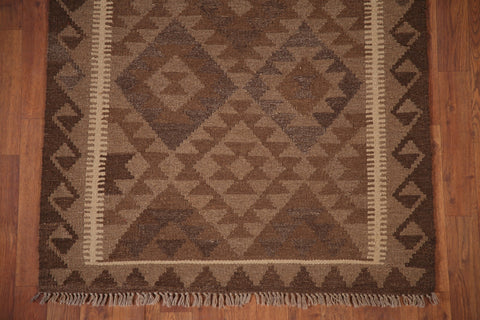 Brown Kilim Reversible Wool Runner Rug 3x7