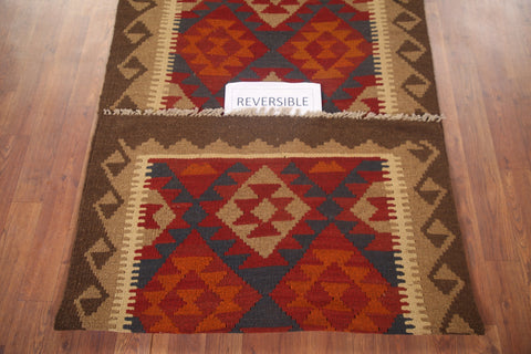 Kilim Reversible Wool Runner Rug 3x7