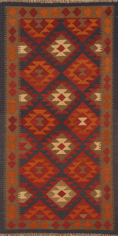 Geometric Kilim Oriental Runner Rug 3x7